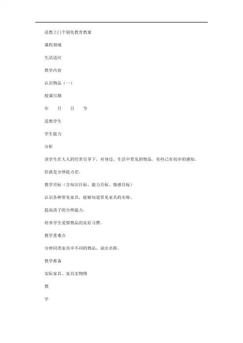 送教上门特殊学生教育教案(认识物品、认识常见字)