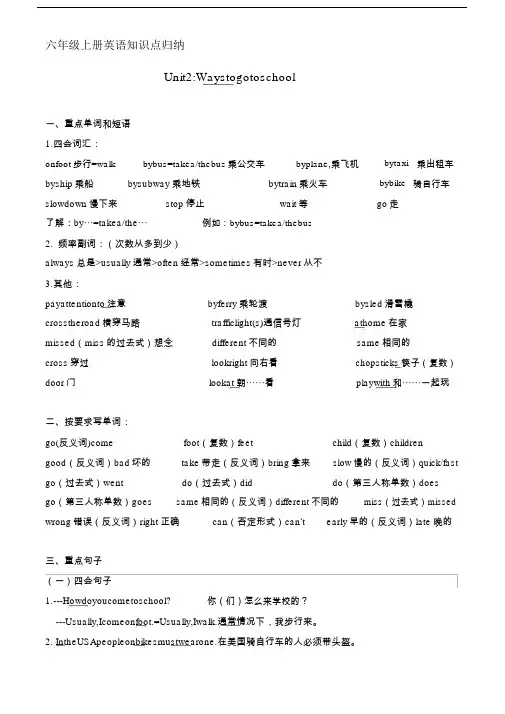 PEP六年级上册英语第2单元知识点