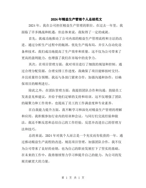 2024年精益生产管理个人总结范文