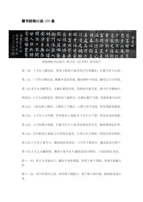 楷书结构口诀100条