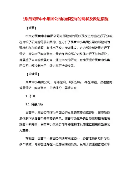浅析民营中小集团公司内部控制的现状及改进措施