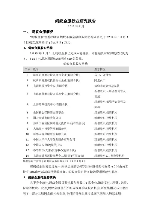 蚂蚁金服行业研究报告2015