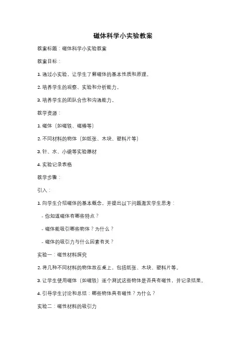 磁体科学小实验教案