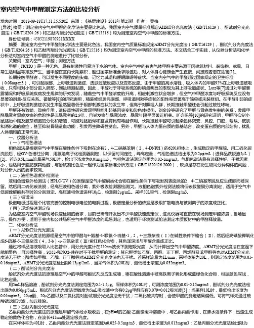 室内空气中甲醛测定方法的比较分析