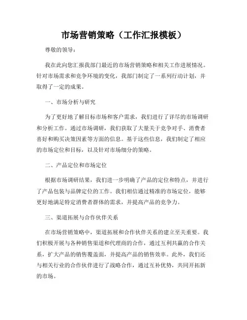 市场营销策略(工作汇报模板)