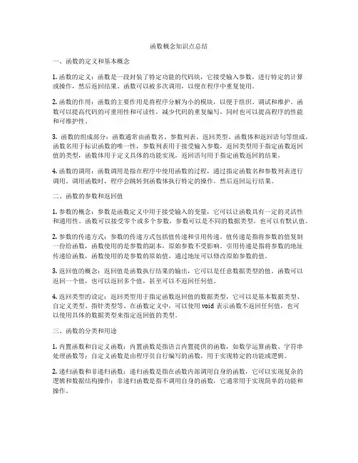 函数概念知识点总结