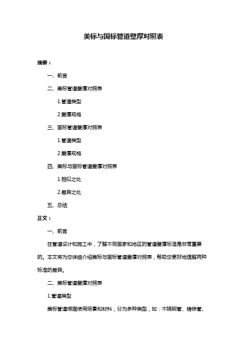 美标与国标管道壁厚对照表