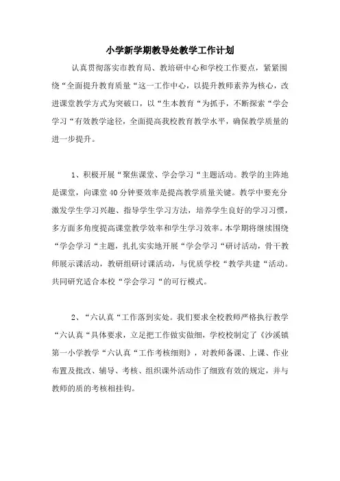 2020年小学新学期教导处教学工作计划
