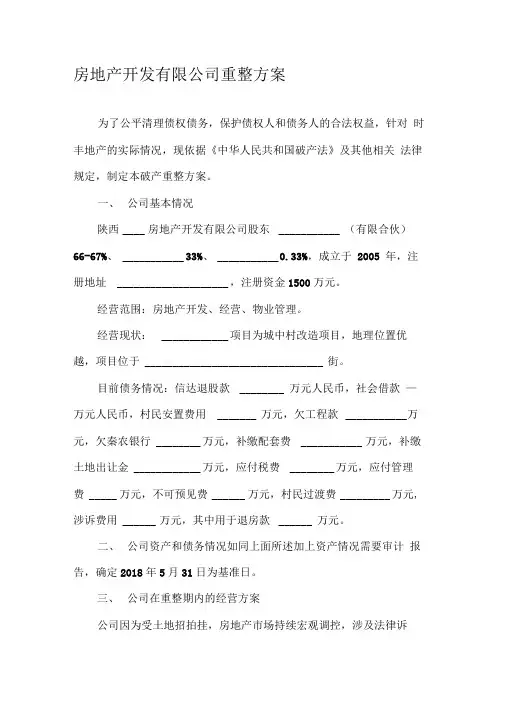 房地产开发有限公司重整方案