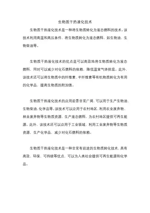 生物质干热液化技术