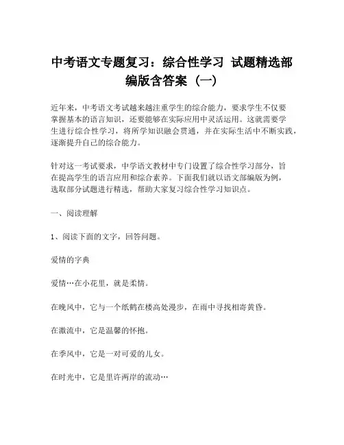 中考语文专题复习：综合性学习 试题精选部编版含答案 (一)