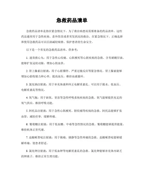 急救药品清单