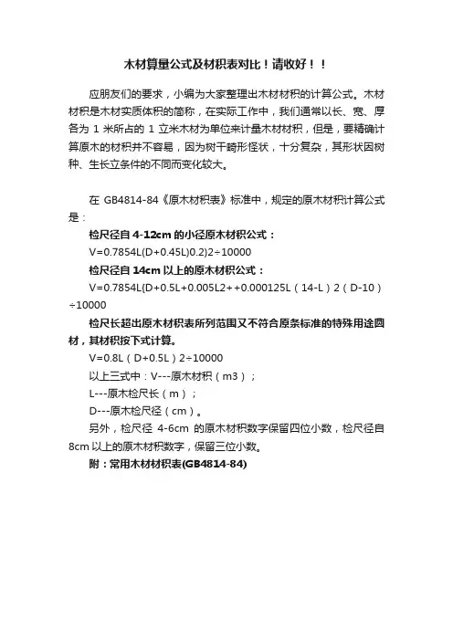 木材算量公式及材积表对比！请收好！！