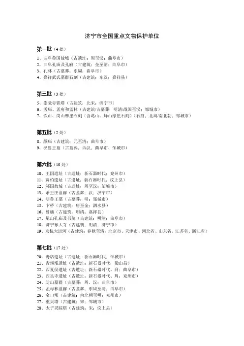 济宁市全国重点文物保护单位名录