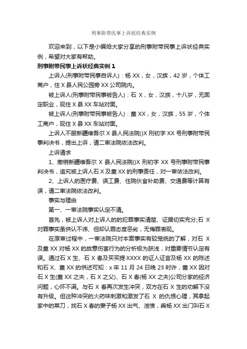 刑事附带民事上诉状经典实例_公文写作范文_