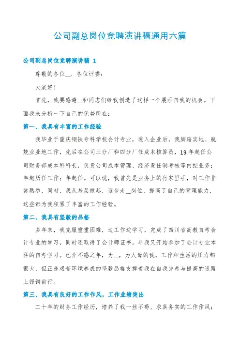 公司副总岗位竞聘演讲稿通用六篇