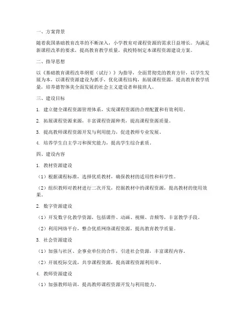 小学课程资源建设方案模板