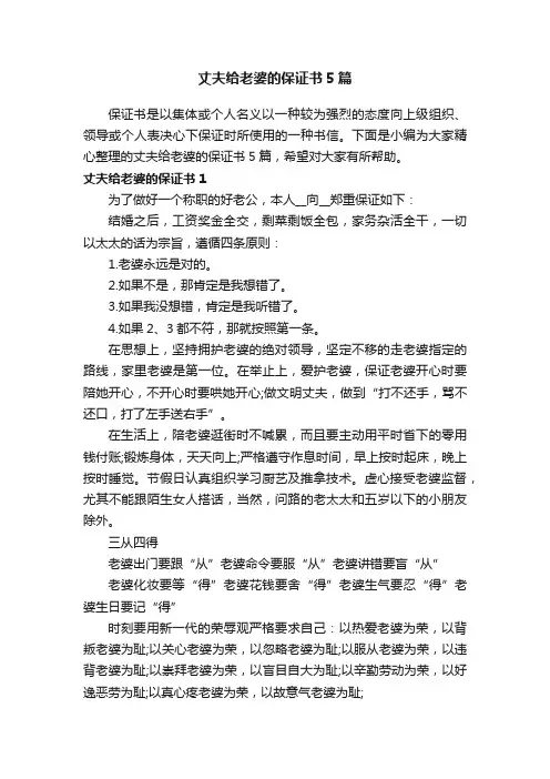 丈夫给老婆的保证书5篇