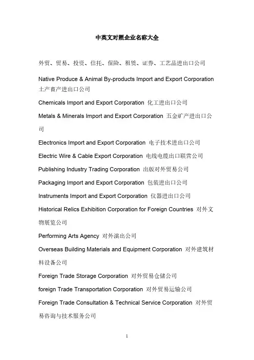 中英文对照企业名称大全
