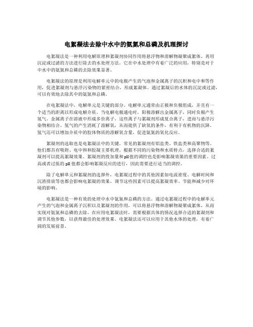 电絮凝法去除中水中的氨氮和总磷及机理探讨