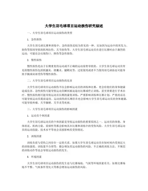 大学生羽毛球项目运动损伤研究综述