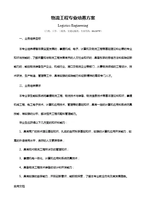 物流工程专业培养方案
