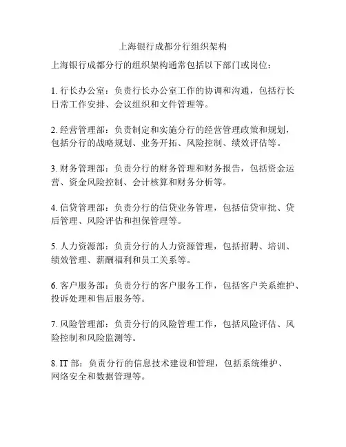 上海银行成都分行组织架构