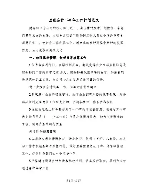 2024年总账会计下半年工作计划范文（7篇）