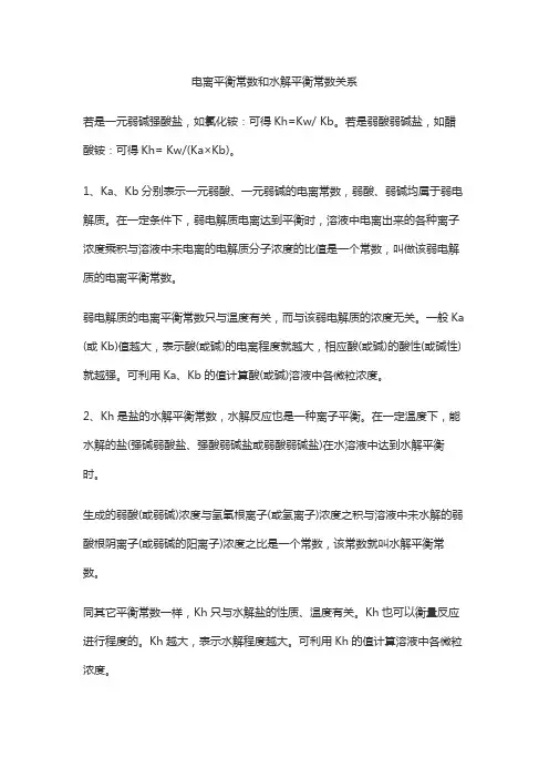 电离平衡常数和水解平衡常数关系