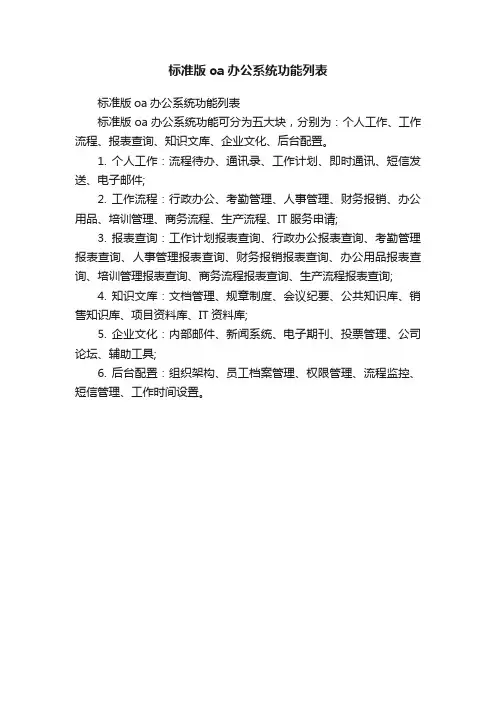标准版oa办公系统功能列表