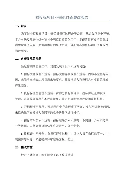 招投标项目不规范自查整改报告