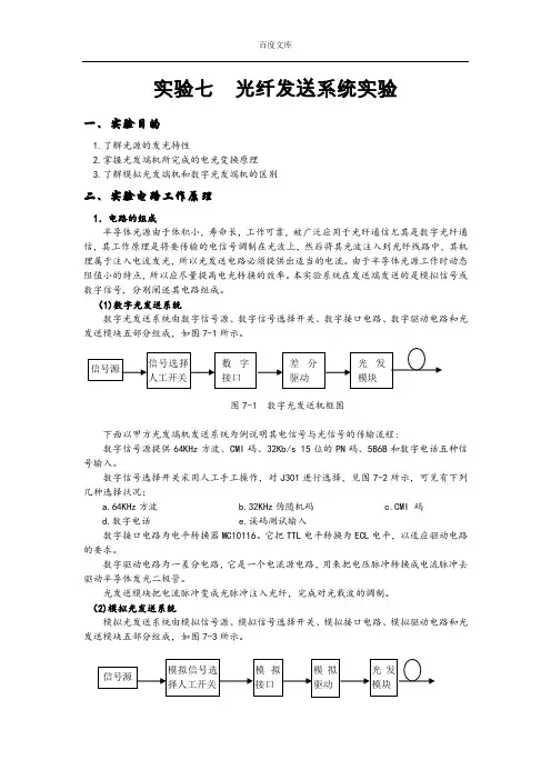 湘潭大学光纤通信实验报告实验2-光纤发送系统实验