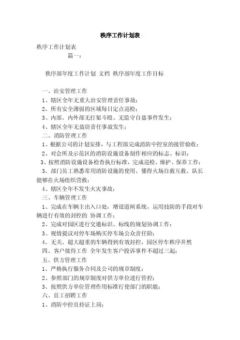秩序工作计划表（模板）