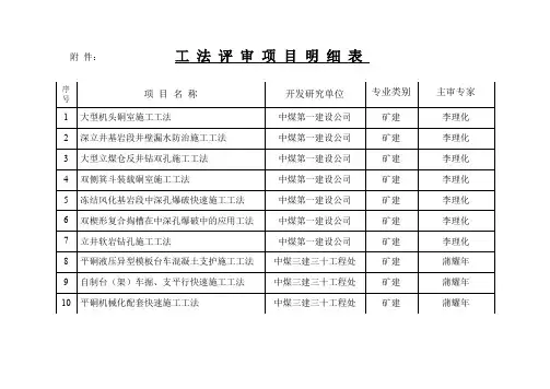 工法鉴定项目明细表