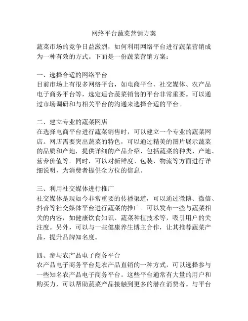 网络平台蔬菜营销方案