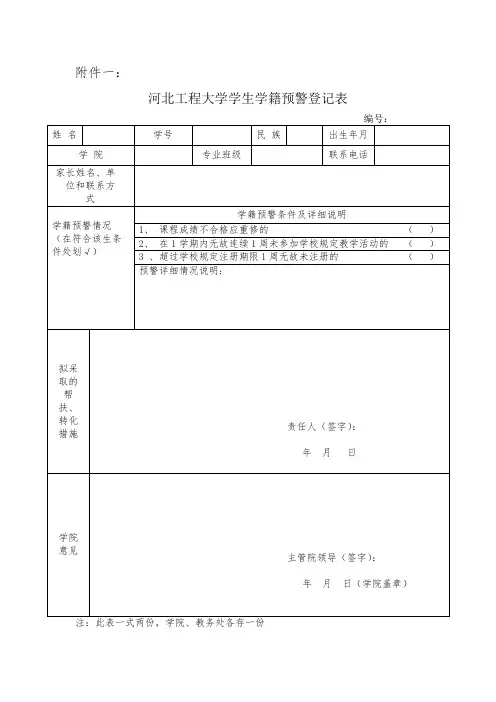 河北工程大学学生学籍预警登记表