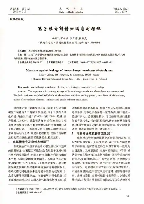 离子膜电解槽泄漏应对措施