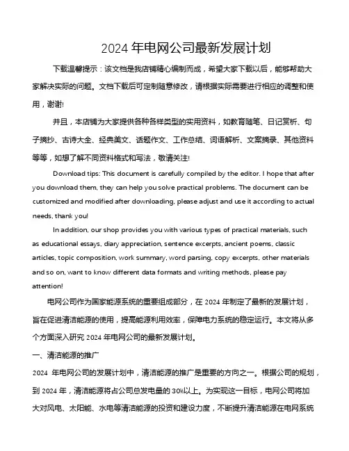 2024年电网公司最新发展计划