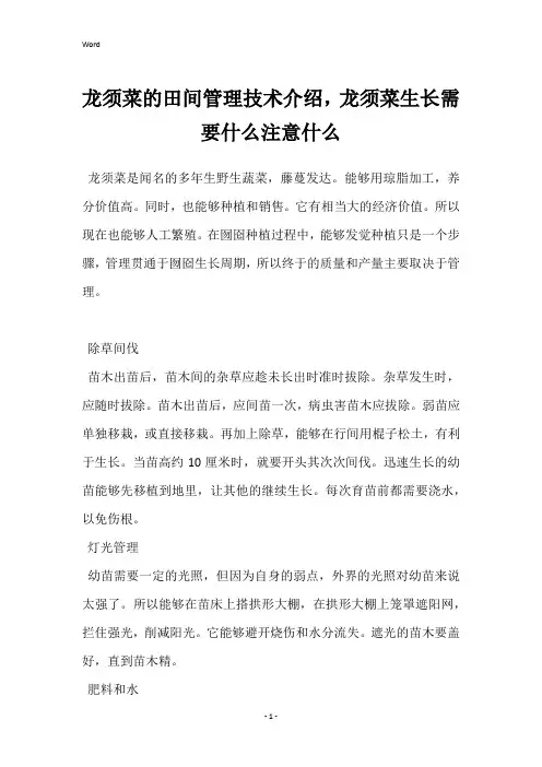 龙须菜的田间管理技术介绍,龙须菜生长需要什么注意什么