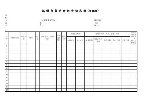 昆明劳动合同登记名册(备案表)