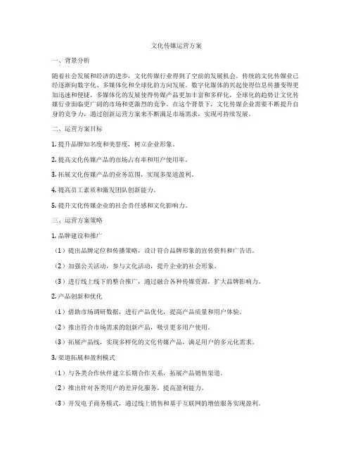文化传媒运营方案