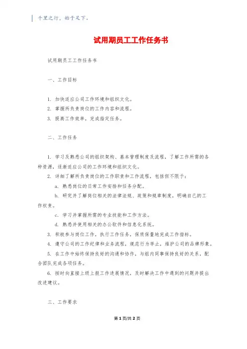 试用期员工工作任务书