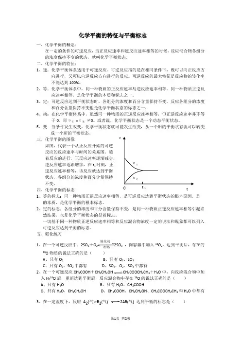 化学平衡的特征与平衡标志