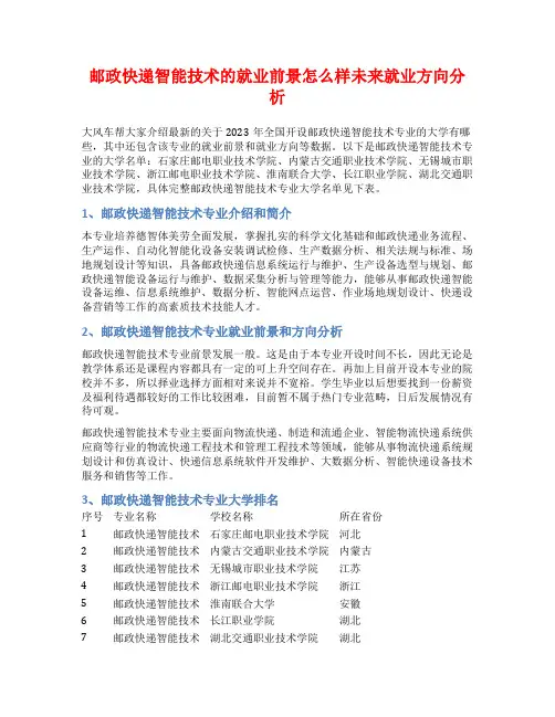 邮政快递智能技术的就业前景怎么样未来就业方向分析