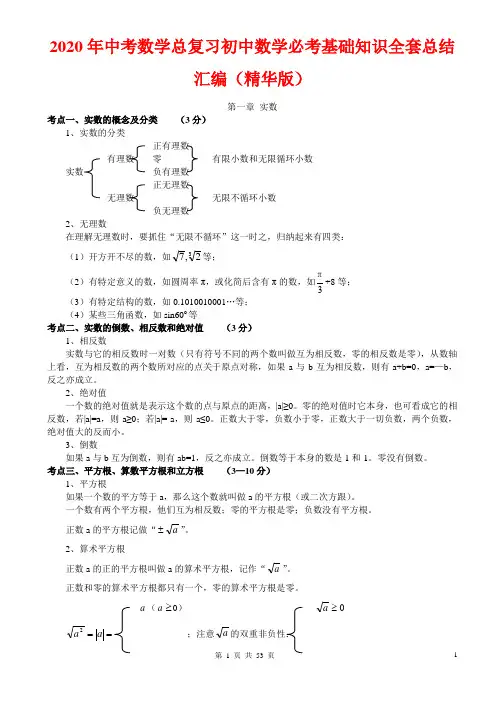 2020年中考数学总复习初中数学必考基础知识全套总结汇编(精华版)