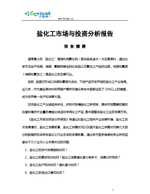 2011-2015年盐化工市场与投资分析报告(2011-10标准)简版1