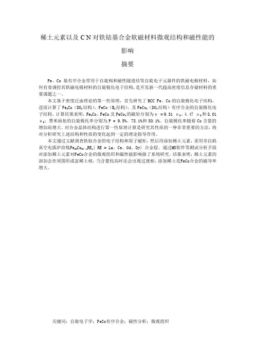稀土元素以及C N对铁钴基合金软磁材料微观结构和磁性能的影响