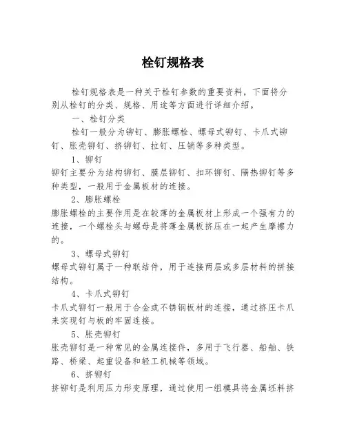 栓钉规格表