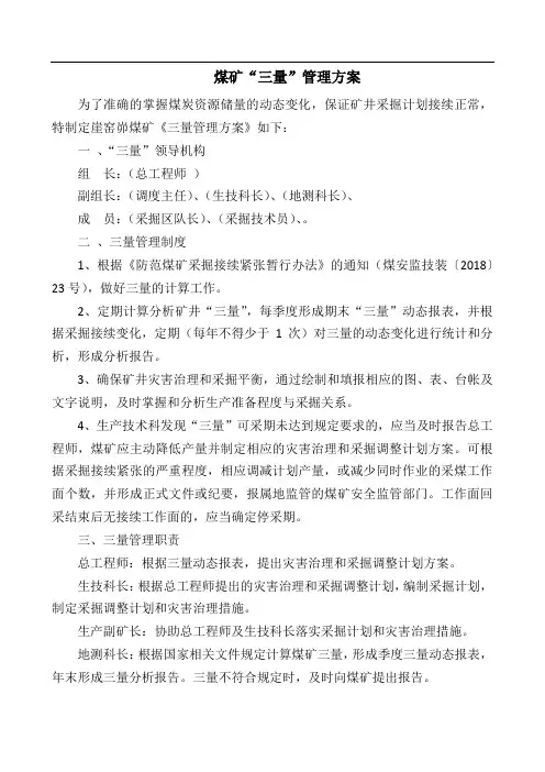 2021_煤矿“三量”管理方案