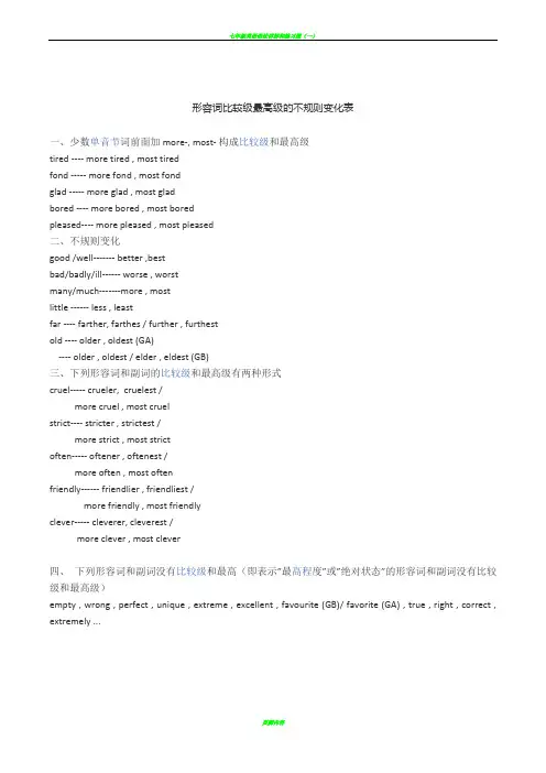形容词比较级最高级不规则变化表